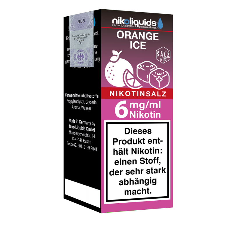 Niko Liquids E-Liquid Nikotinsalz Orange Ice 50/50...