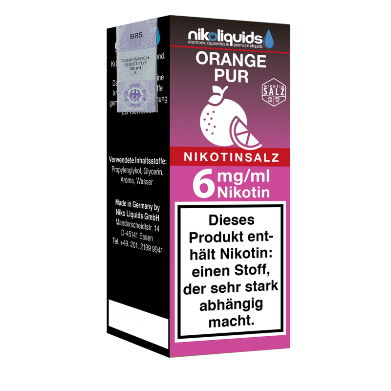 Niko Liquids E-Liquid Nikotinsalz Orange Pur 50/50...